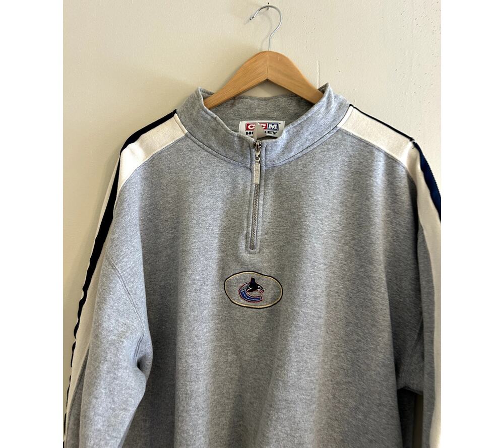 Vintage 90s CCM Hockey Vancouver Canucks NHL Quarter-zip Sweatshirt Men's XXL